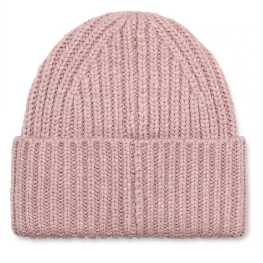 UGG Chunky Knit Beanie Women's in Mauve Pink, Fold Over Cuff w Logo Patch Hat - Picture 5 of 11